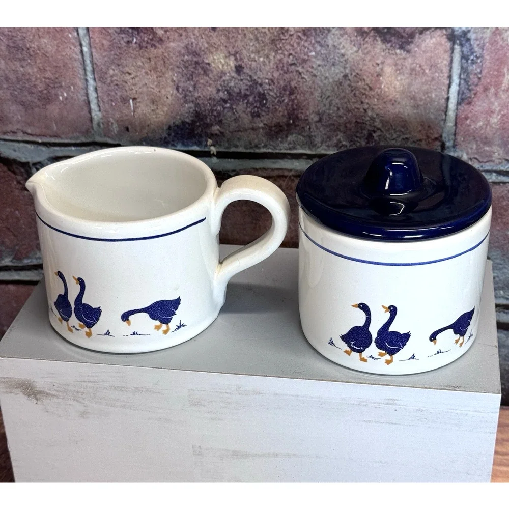 Vintage Rosenthal Netter Blue Geese Creamer Sugar Bowl Set W Lid Granny Core‎